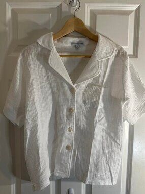 Sincerely Jules White Cotton Gauze Button-Up Top - Size M